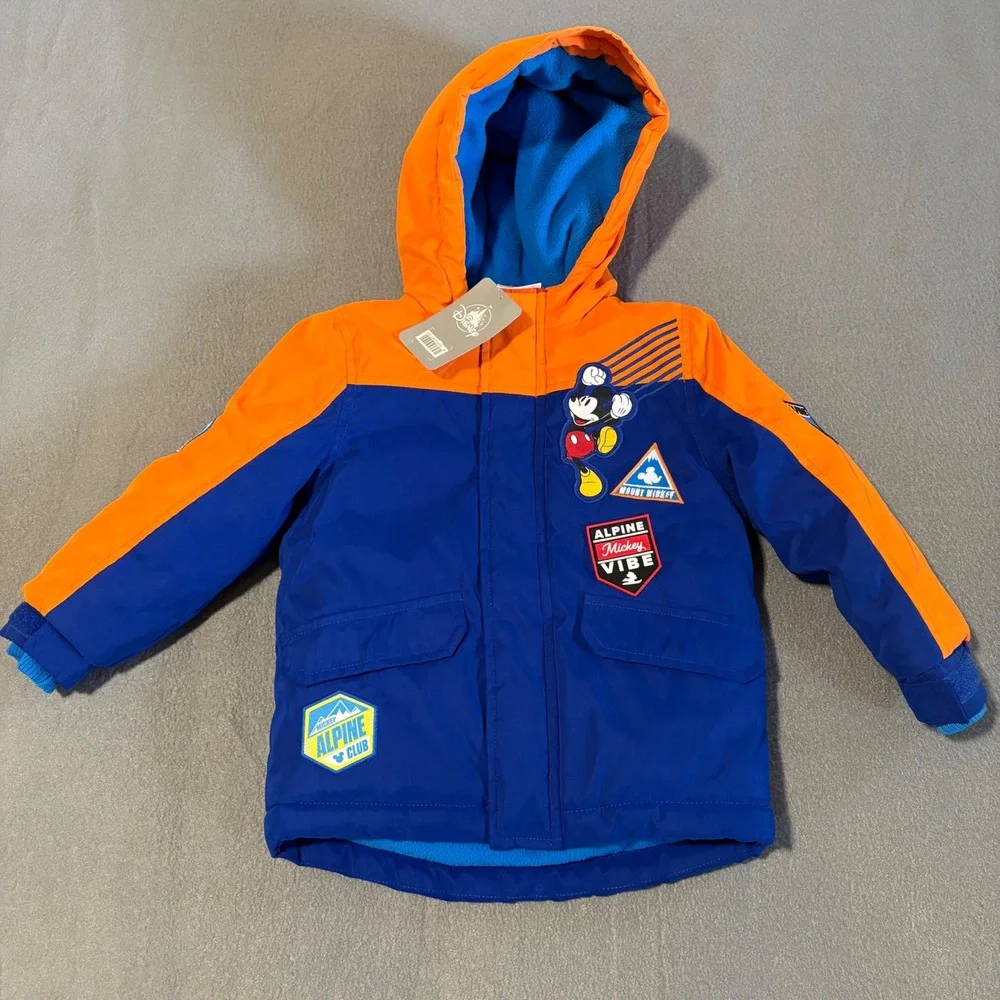 Disney Mickey Mouse Puffer Jacket Toddler Boys 2 Blue Orange Alpine Vibe Hooded